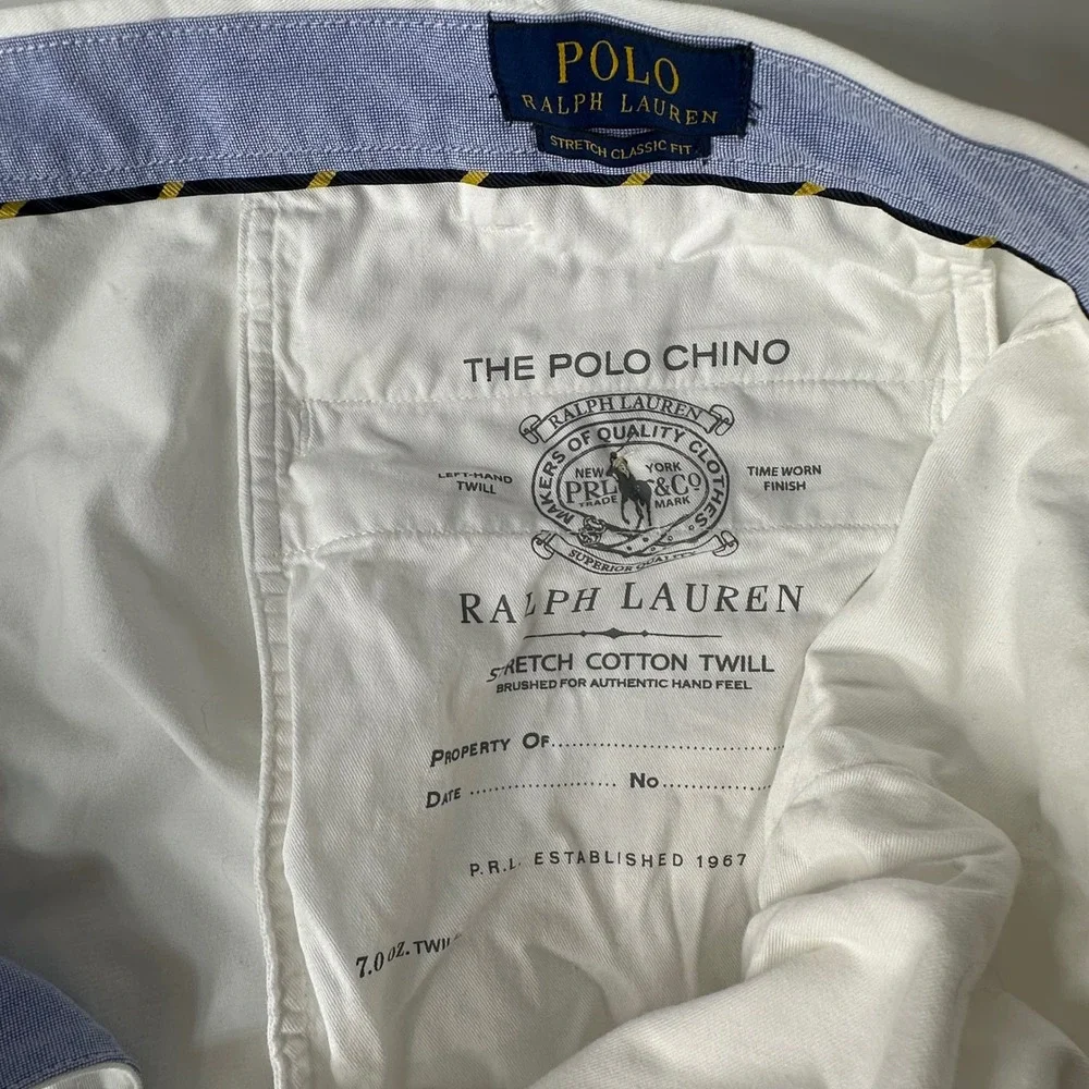 Polo Ralph Lauren Stretch Classic Fit Chino Pants White Coastal Preppy Sz 46x32
